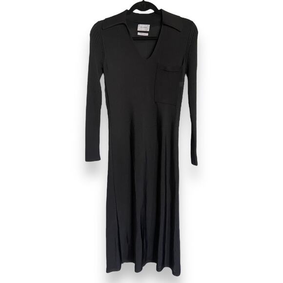 St. John Womens Dress Size XS Knit Shirt Collar Midi Black Pocket Slip Collared - Picture 4 of 10